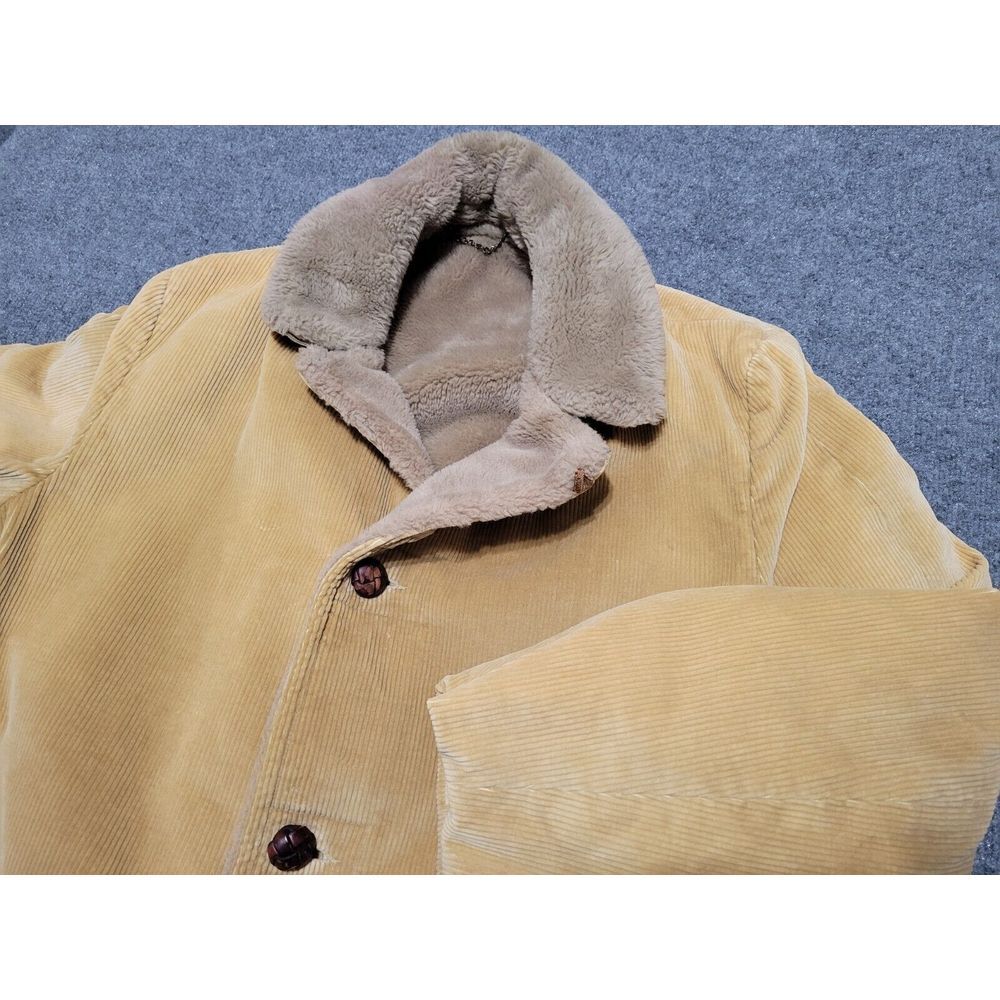 Vintage Mighty Mac Corduroy Overcoat 42 Fir Lining Leather Buttons Ranch‎ Jacket